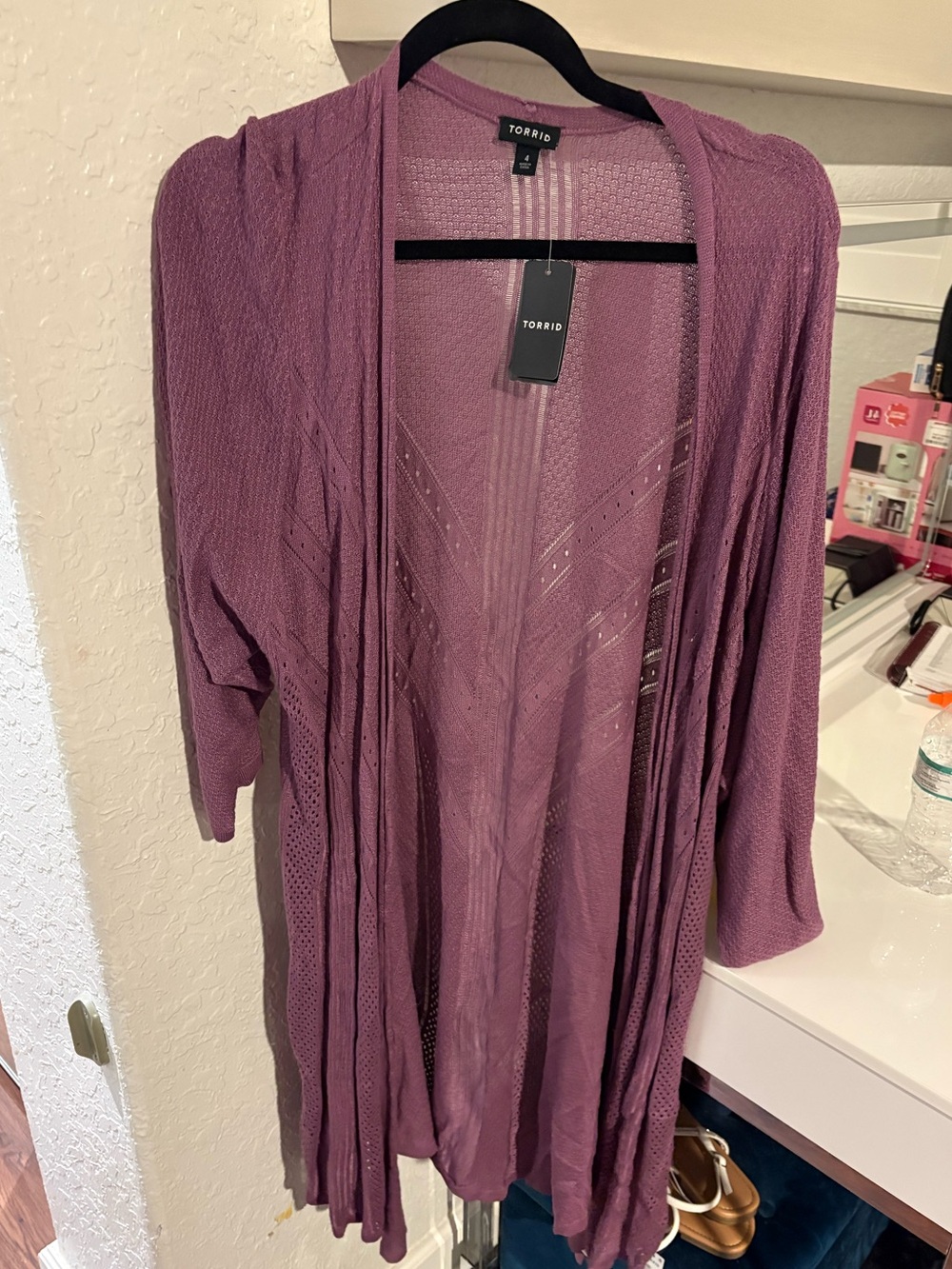 Torrid long purple open knit cardi 4x NWT